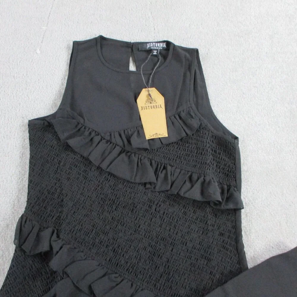 Disturbia Dress Women US 6 UK 10 Black Reflections Black Frill Detail Sleeveless - Picture 4 of 10